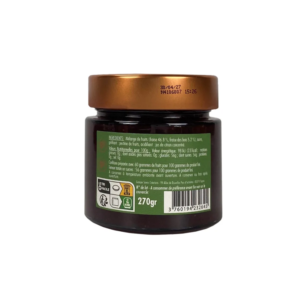 Pot de confiture fraise et fraise des bois 270g