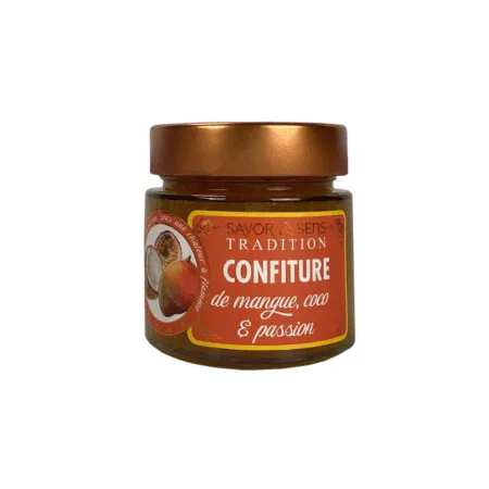Pot de confiture mangue, coco, passion 270g