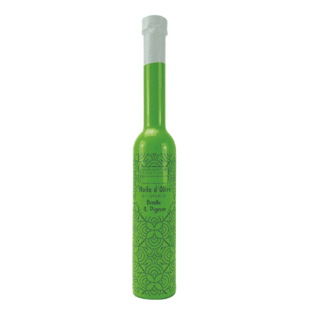 Bouteille d’huile d’olive basilic et pignon 200ml – Savor et Sens