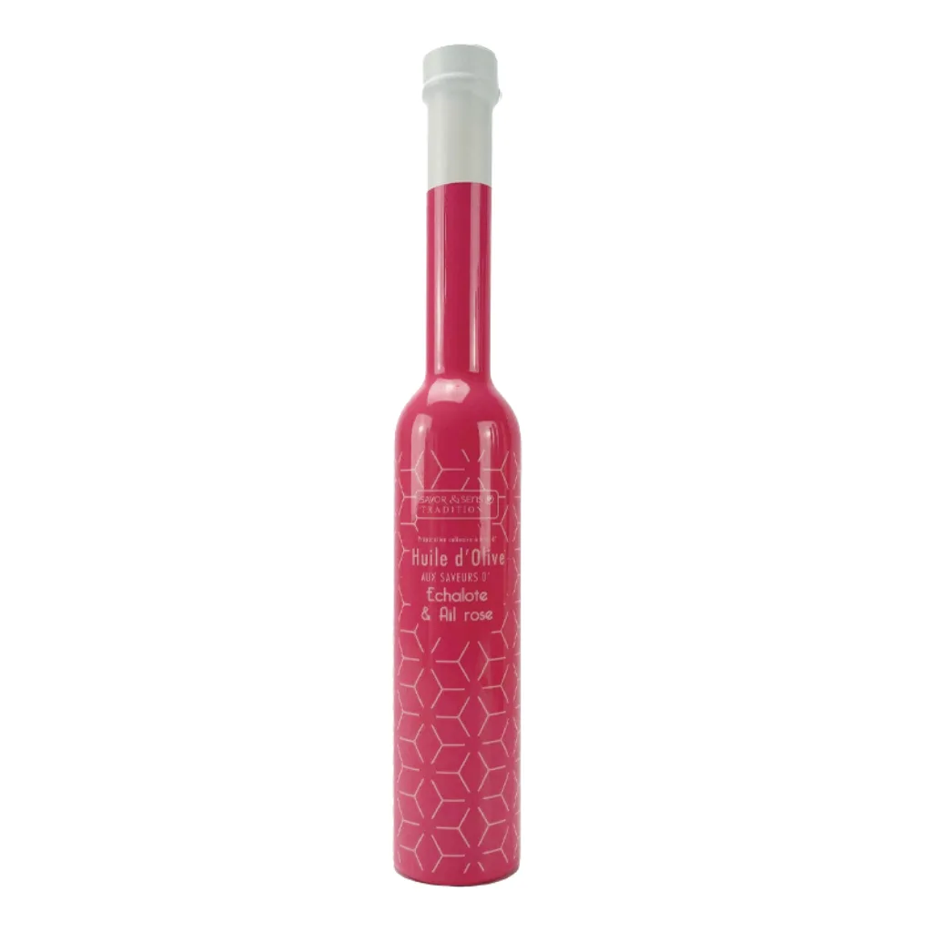 Bouteille d’huile d’olive échalote ail rose 200ml – Savor & Sens