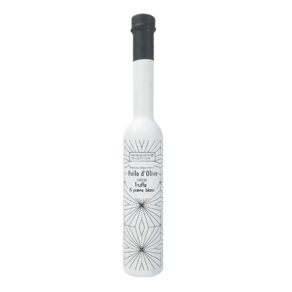 Flacon d’huile d’olive saveur truffe noire et poivre blanc – 200ml