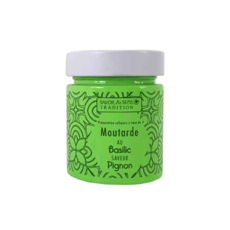 Pot de moutarde au basilic et pignon 130g de la marque Savor & Sens