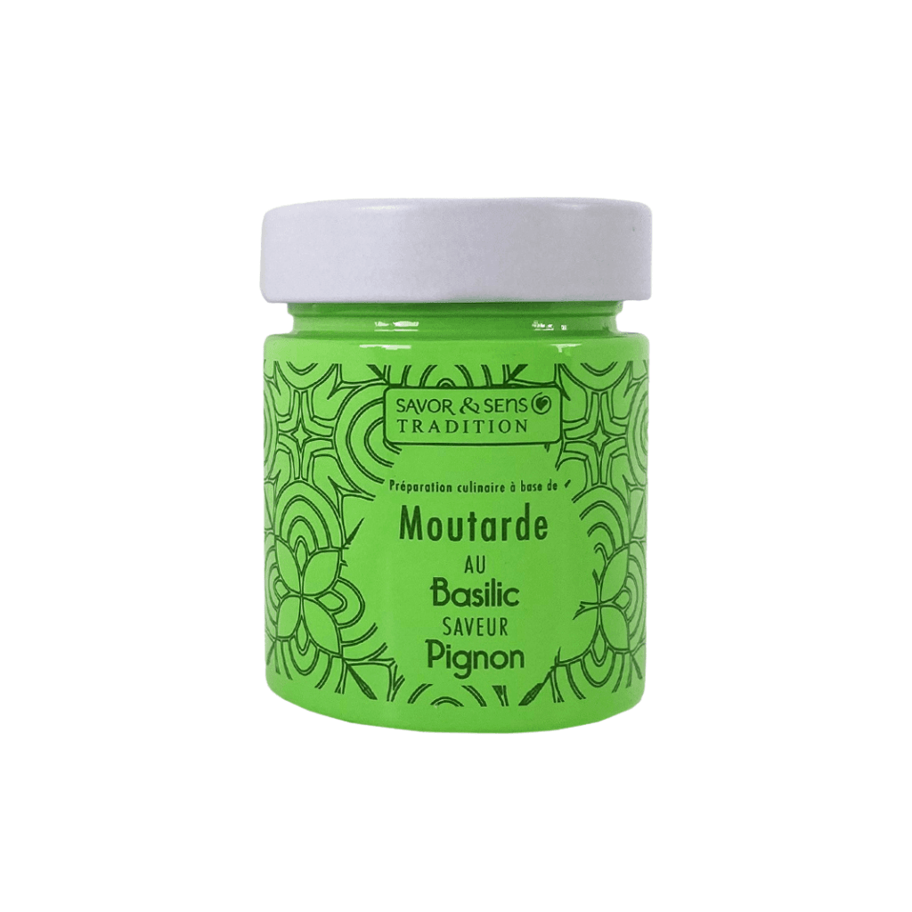Pot de moutarde au basilic et pignon 130g de la marque Savor & Sens