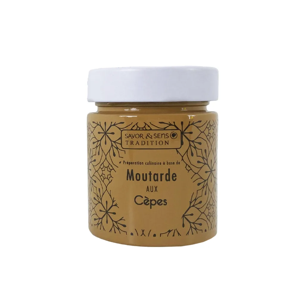 Pot de moutarde artisanale aux cèpes de la marque Savor et Sens – 130g