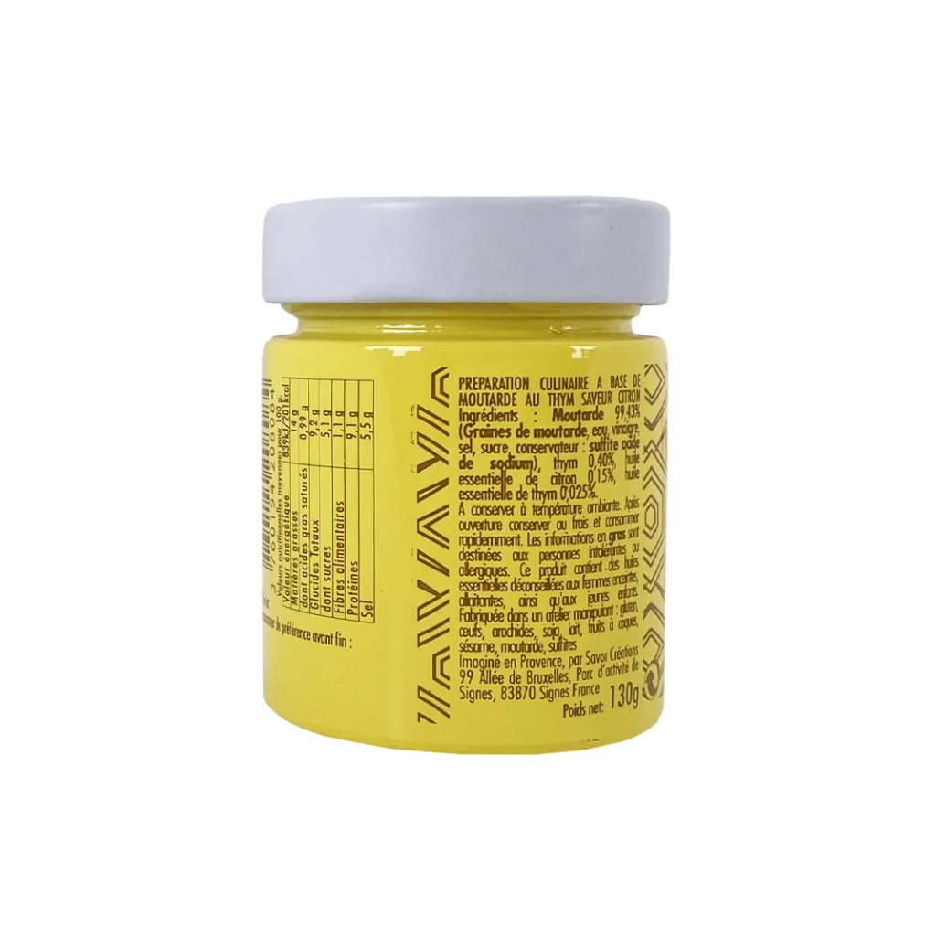 Moutarde Thym & Citron 130g – vue produit sans décor