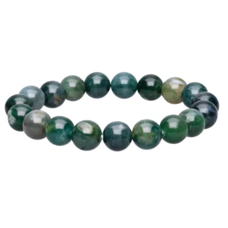 bracelet agate mousse boule 10mm pierre naturelle verte