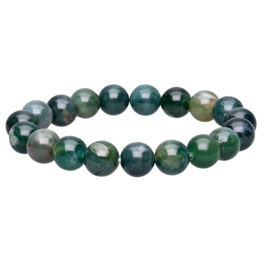 bracelet agate mousse boule 10mm pierre naturelle verte