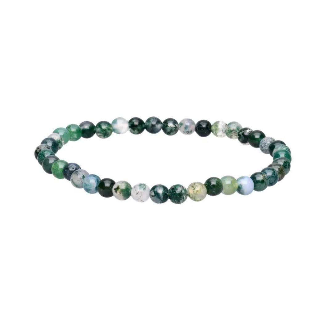bracelet agate mousse boule 4mm pierre naturelle verte
