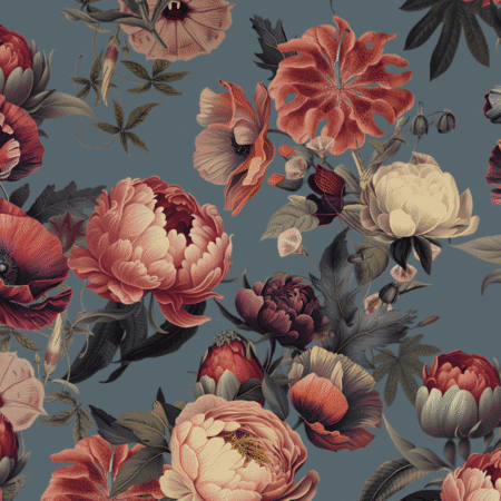 Serviettes Amsterdam Floral avec fleurs peintes sur fond bleu gris