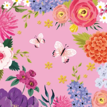 Serviettes Anna avec papillons et fleurs sur fond rose vif