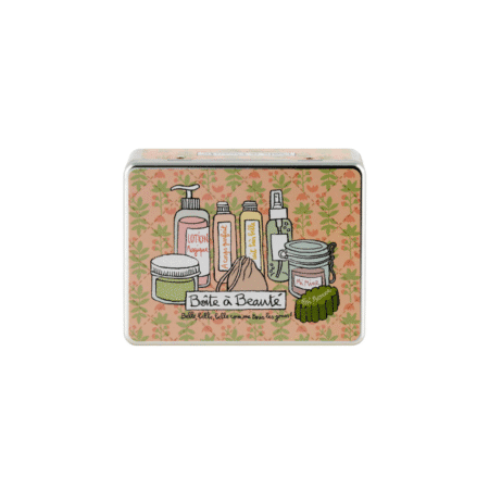 Boîte de rangement beauté en métal Belle Belle Belle avec couvercle illustré