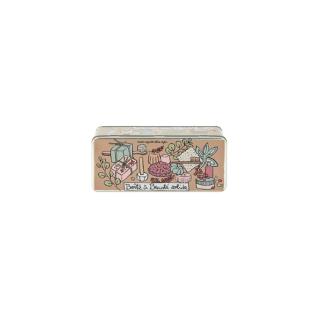 Boîte de rangement pour cosmétiques solides en métal avec couvercle illustré