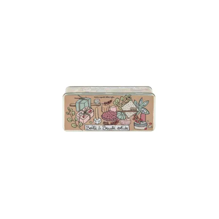 Boîte de rangement pour cosmétiques solides en métal avec couvercle illustré