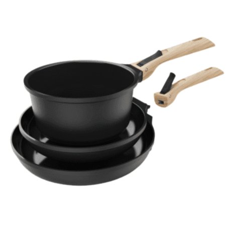 Poêles et casserole noires Cookut avec poignées amovibles