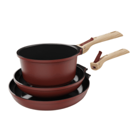 Poêles et casserole rouges Cookut avec poignées amovibles