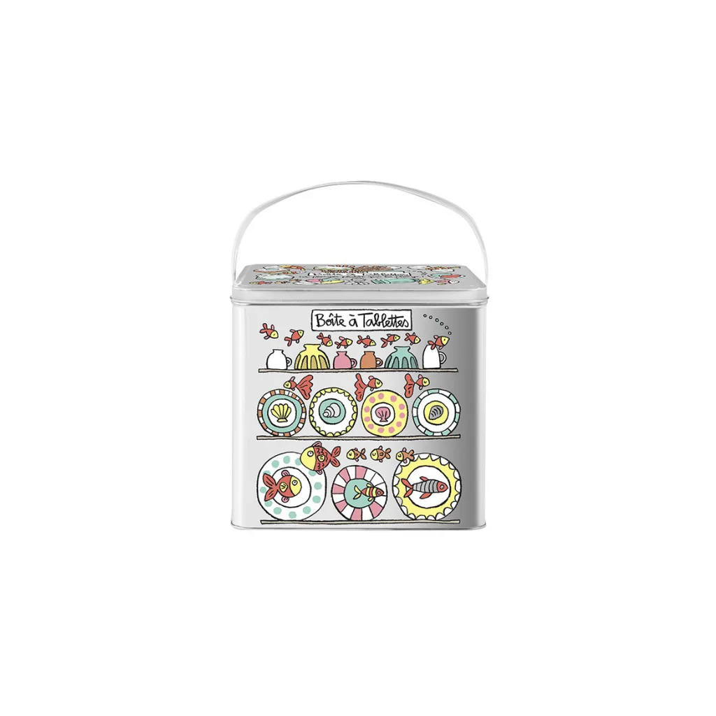 Boîte en métal avec couvercle à charnière pour rangement des pastilles de lave-vaisselle
