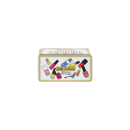 Boîte à vernis en métal rectangulaire avec illustration et couvercle à charnière
