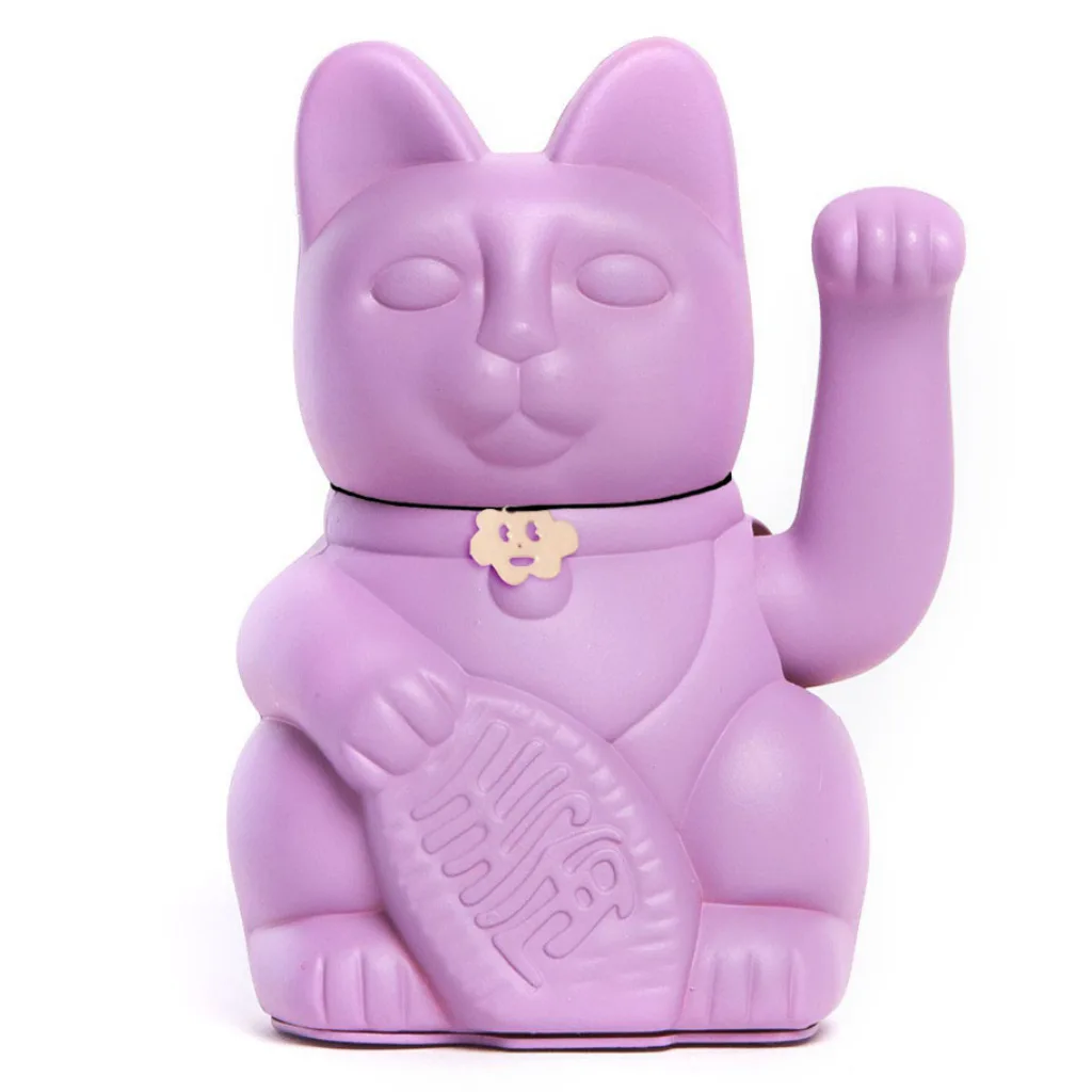 Chat mauve porte-bonheur avec patte mobile, charme intérieur