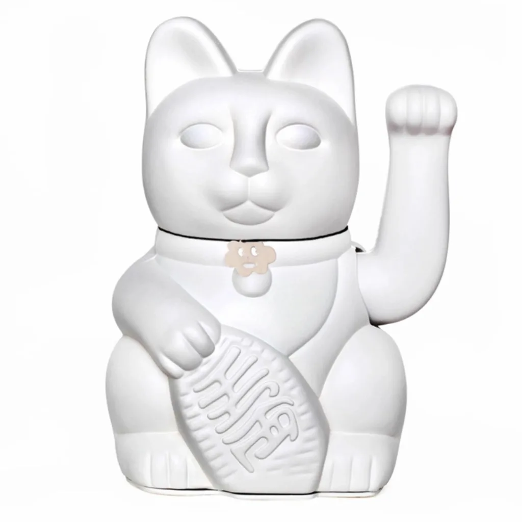 Chat porte-bonheur blanc en ABS, patte mobile