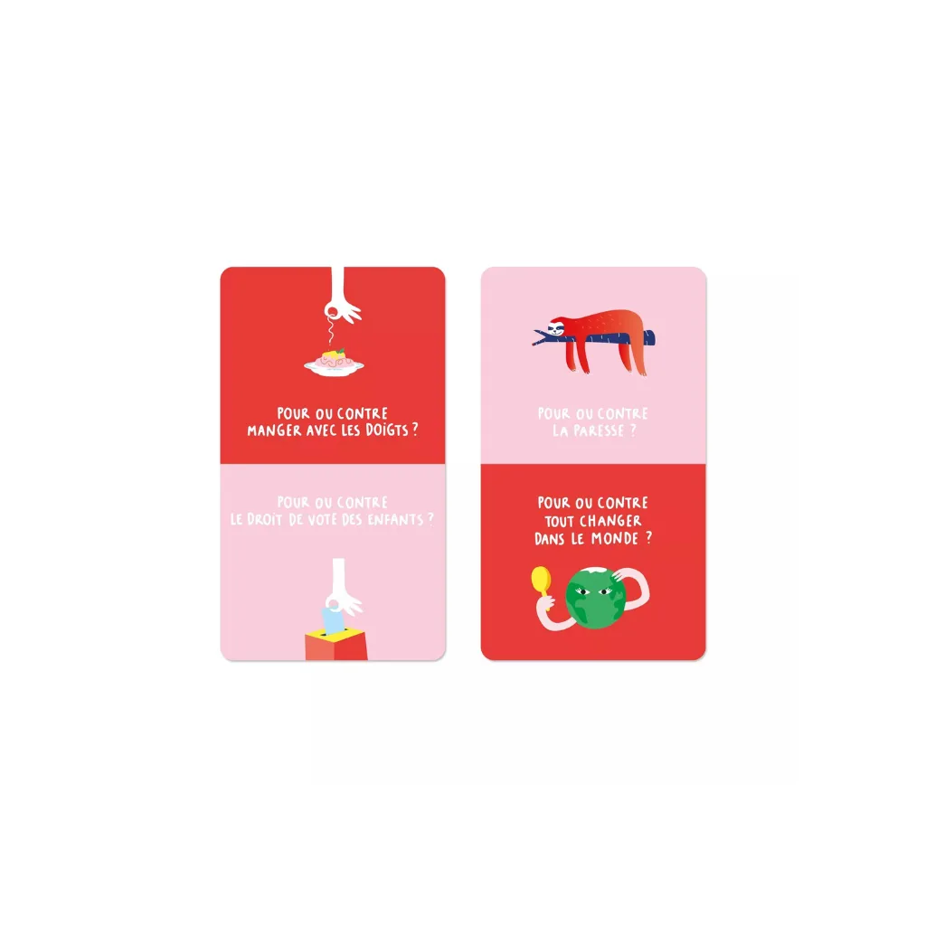 Jeu de 25 cartes "POUR OU CONTRE ?" de Minus Éditions, couverture illustrée, format 10 × 15 cm