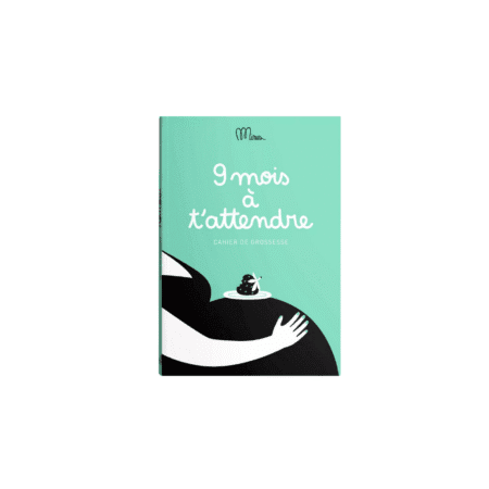 Cahier de grossesse “9 mois à t'attendre” de Minus Éditions, couverture souple bleue, format 15 × 21 cm