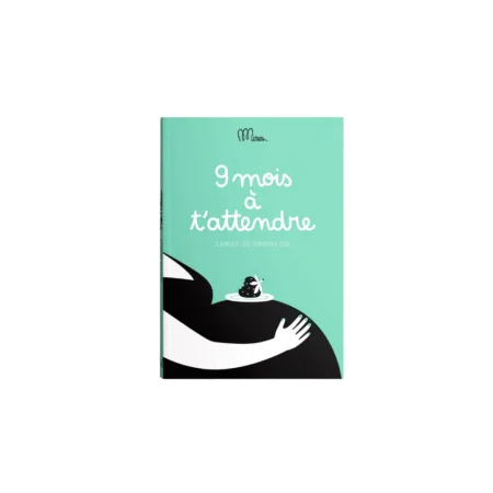 Cahier de grossesse “9 mois à t'attendre” de Minus Éditions, couverture souple bleue, format 15 × 21 cm