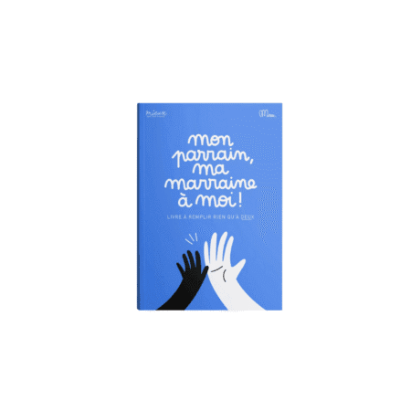 Cahier “Mon parrain, ma marraine à moi !” de Minus Éditions, couverture souple bleue, format 15 × 21 cm