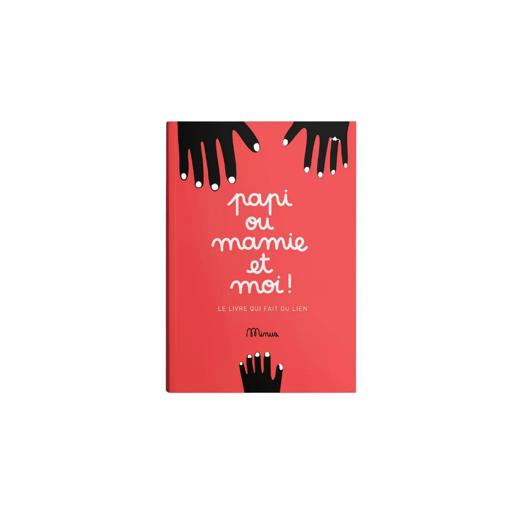 Cahier “Papi, Mamie et Moi !” de Minus Éditions, couverture souple rouge corail, format 15×21 cm