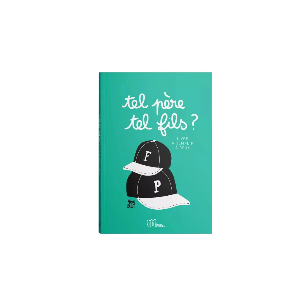 Cahier "Tel père, tel fils ?" de Minus Éditions, couverture souple vert pantone, format 15 × 21 cm.