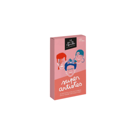 Boîte du jeu de 7 familles ‘Super Artistes’ de Minus Éditions, coloris rose vif, format compact