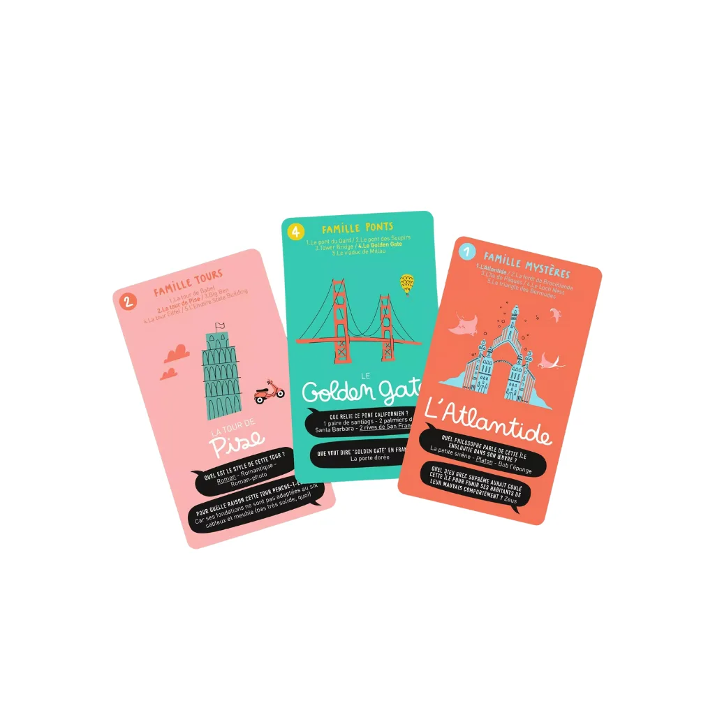 Boîte du jeu de 7 familles ‘Super Endroits’ de Minus Éditions, vert menthe, format compact