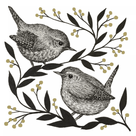 Lot de 20 serviettes en papier Nightingale avec motif oiseaux noir & blanc et touches dorées