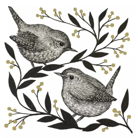 Lot de 20 serviettes en papier Nightingale avec motif oiseaux noir & blanc et touches dorées