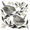 Lot de 20 serviettes en papier Nightingale avec motif oiseaux noir & blanc et touches dorées