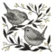 Lot de 20 serviettes en papier Nightingale avec motif oiseaux noir & blanc et touches dorées