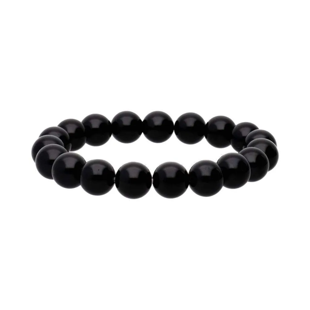 Bracelet en pierre naturelle Obsidienne 10mm noir profond, élastique solide, bijou de protection