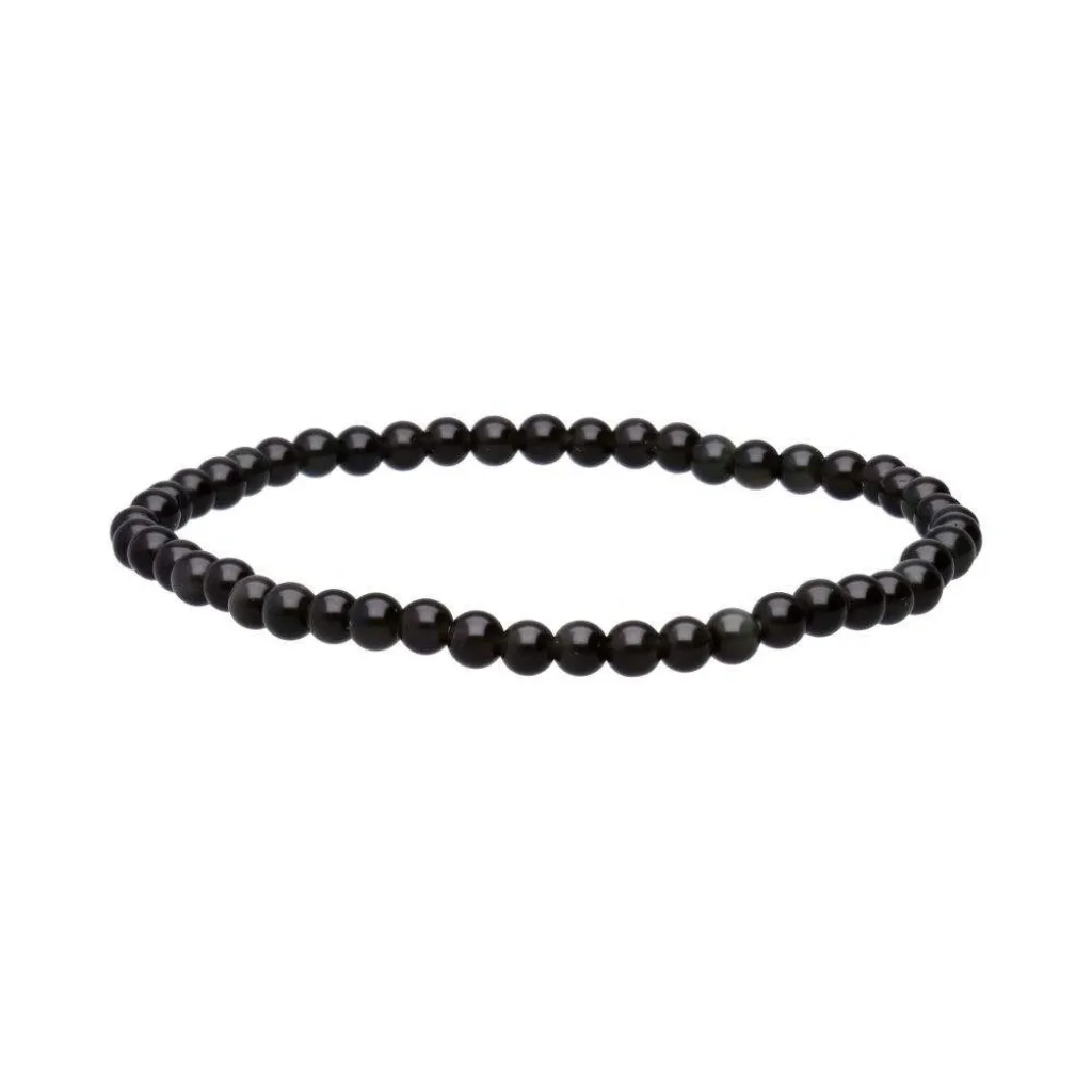 Bracelet en pierre naturelle Obsidienne 4mm noir profond, élastique solide, bijou de protection