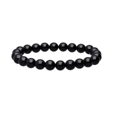 Bracelet en pierre naturelle Obsidienne 8mm noir profond, élastique solide, bijou de protection