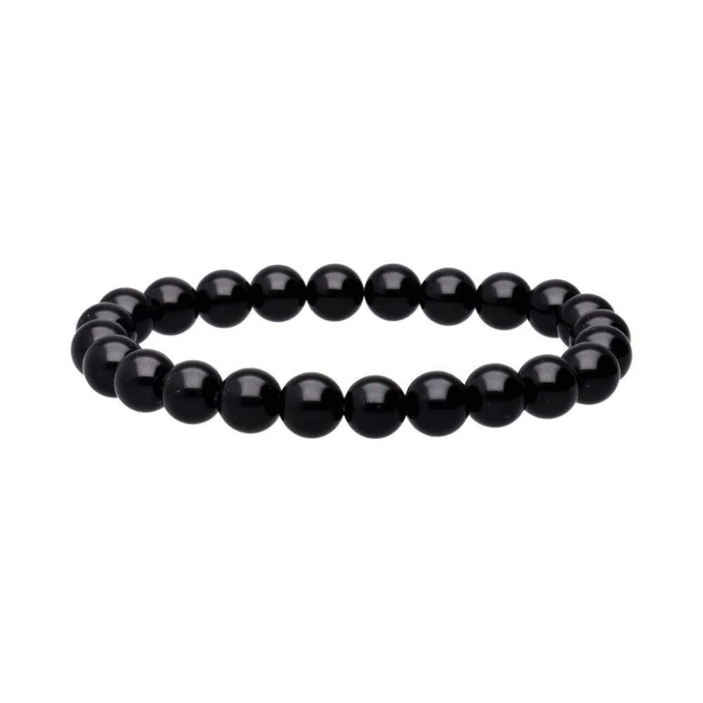 Bracelet en pierre naturelle Obsidienne 8mm noir profond, élastique solide, bijou de protection