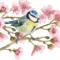 Serviettes en papier Oiseau Printemps avec mésange sur cerisier en fleur en style aquarelle, lot de 20