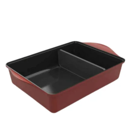Plat rouge terra cotta Cookut Passion avec séparateur, vue du dessus