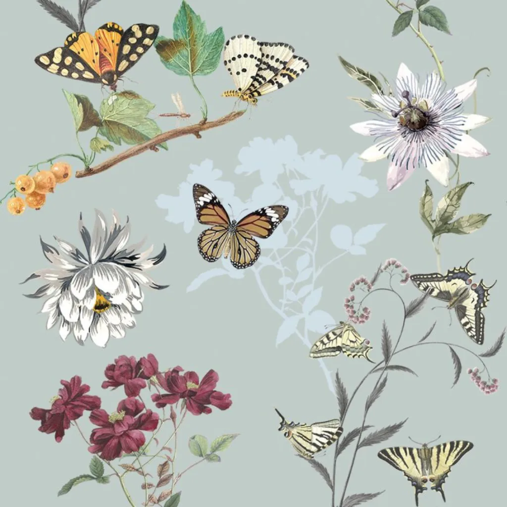 Serviettes en papier Puerto Rico avec motif floral et papillons sur fond gris
