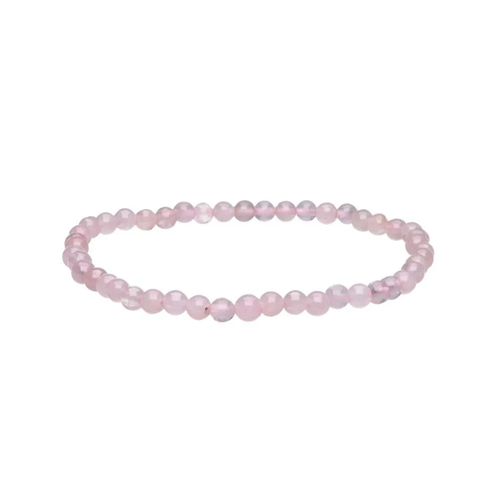 Bracelet en pierre naturelle Quartz Rose 4mm, perles fines roses, élastique solide, bijou zen et élégant