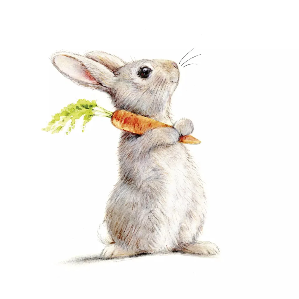 Serviettes en papier 3 plis avec motif lapin et carotte sur fond blanc