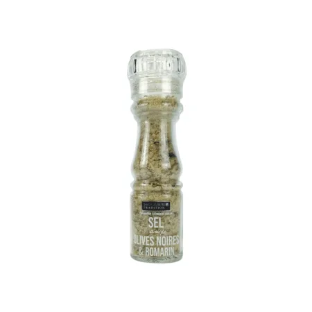 Flacon de 145g de sel aromatisé aux olives noires et romarin – Savor & Sens