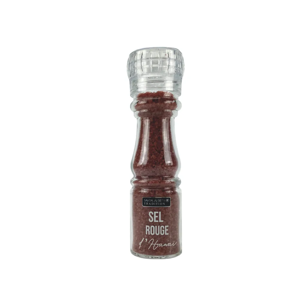 Flacon de sel rouge d’Hawaï 145g – sel de mer volcanique à l’argile alæa