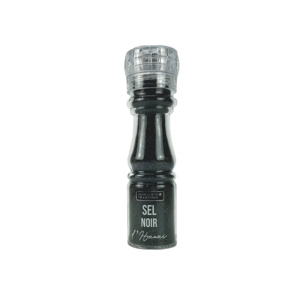 Flacon de sel noir d’Hawaï 145g, sel de mer infusé au charbon actif – Savor & Sens