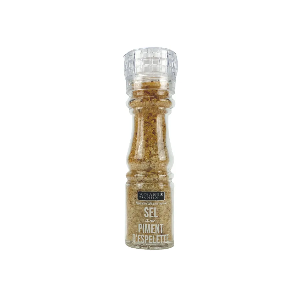 Flacon de sel de mer au piment d’Espelette AOP – 145g – Savor & Sens