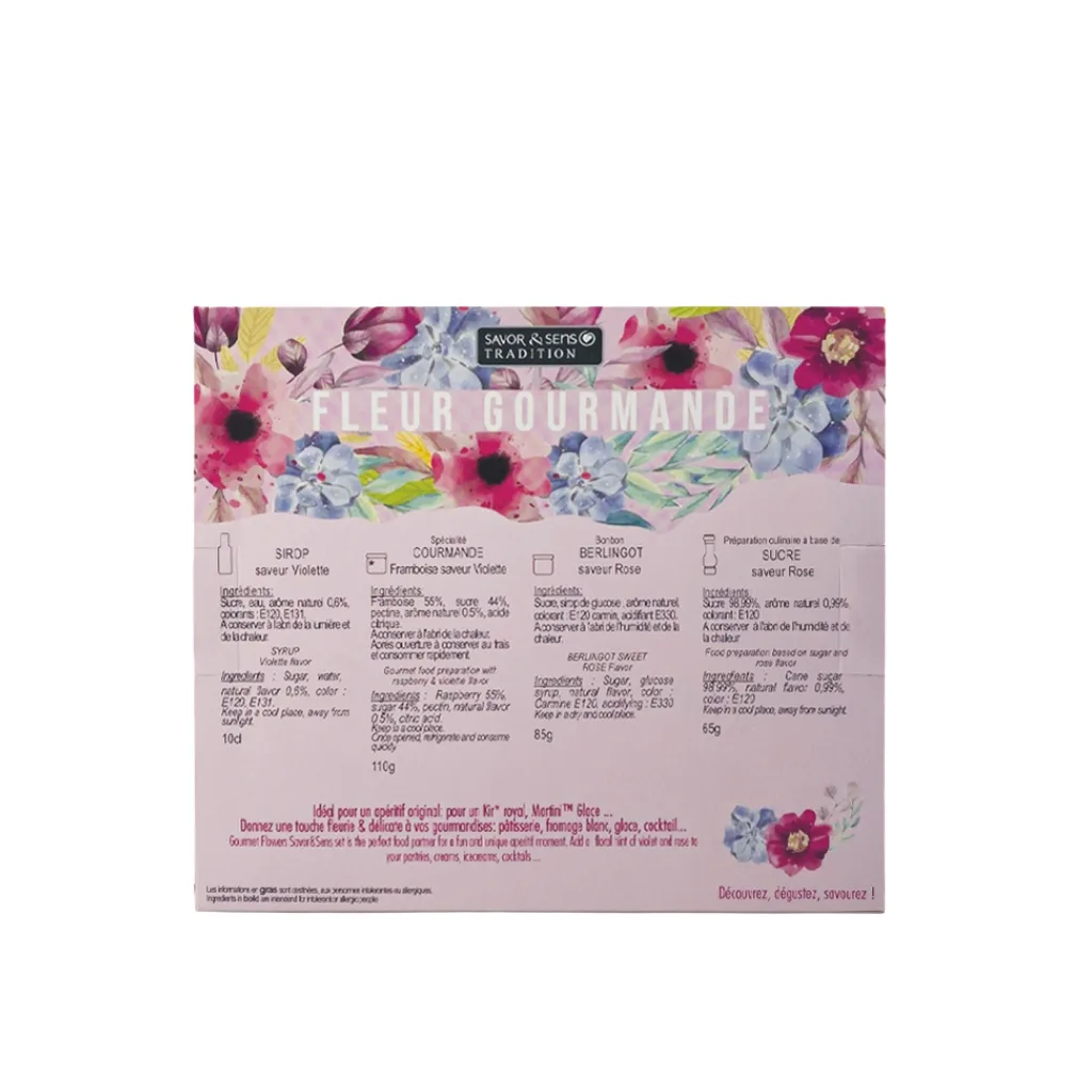 Coffret Savor & Sens Fleur Gourmande avec produits sucrés fleuris