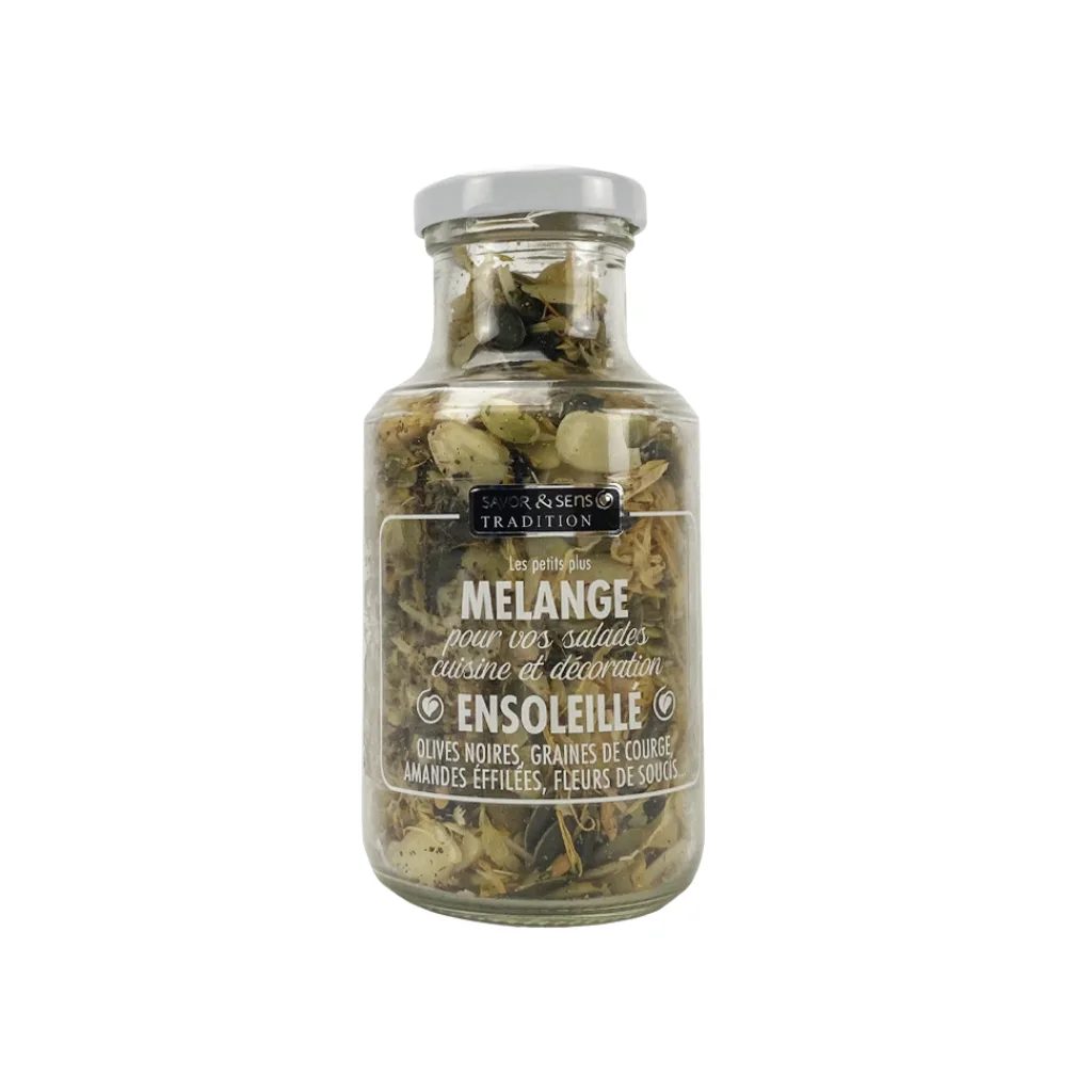 Mélange à salade 120g avec graines, olives, basilic et fleurs séchées
